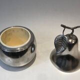 Silver-plated metal and plastic pear-shaped ice bucket.