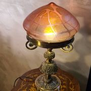 Austrian Art Nouveau bronze lamp with Loetz style art glass shade L54x32