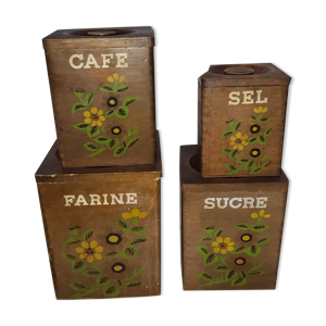4 boîtes pots à épices peints