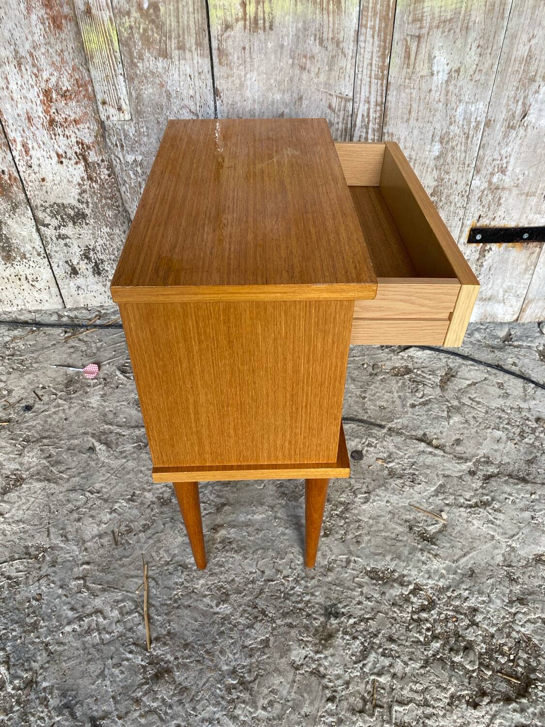 Vintage 1970s Wooden Nightstand with Case + Drawer