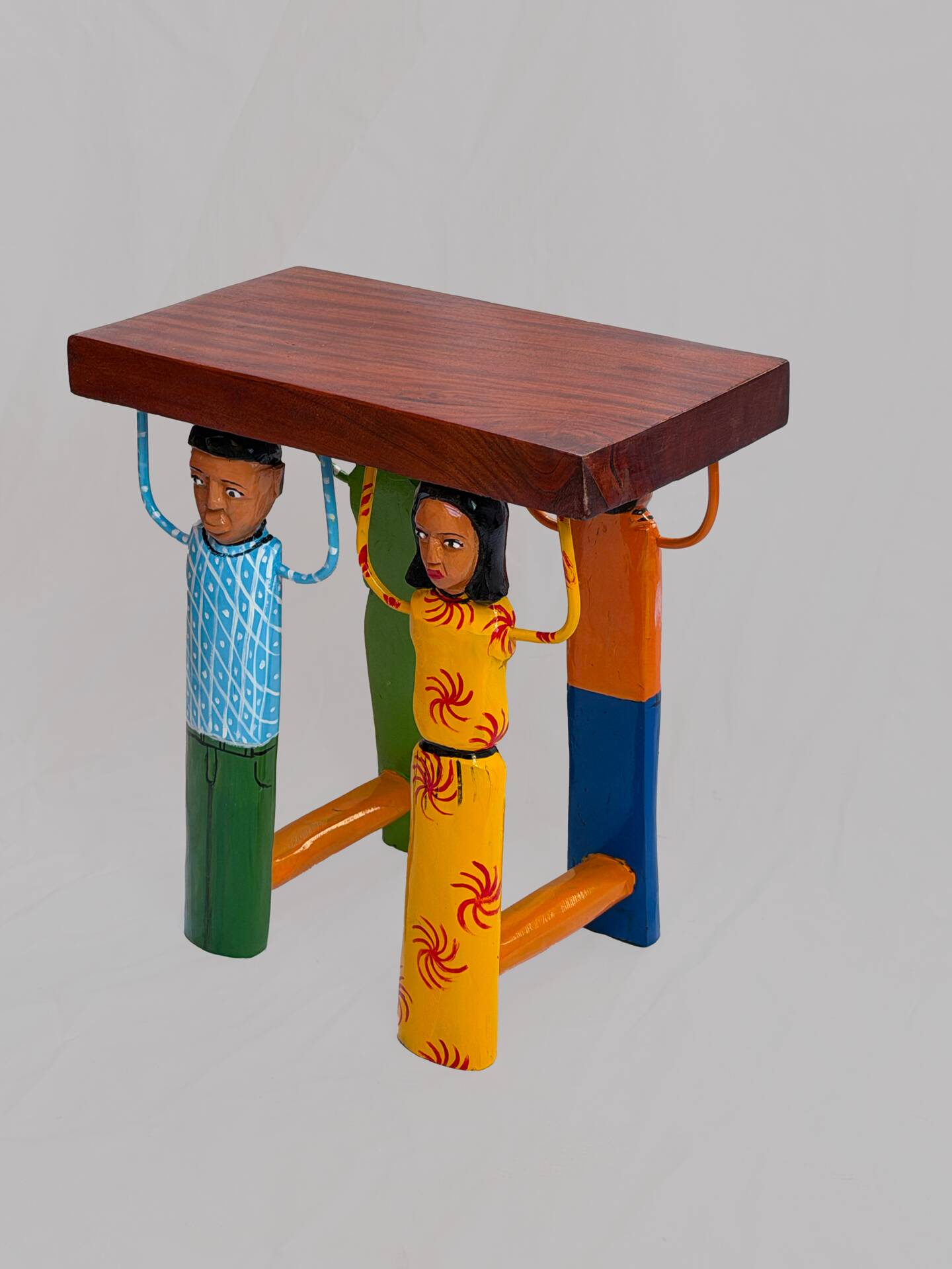 African stool carved and hand-painted – Unique piece from Burkina.