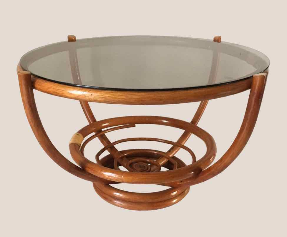 Rattan and smoked glass coffee table 1970