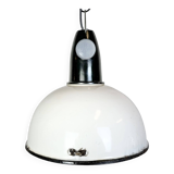 Industrial soviet white enamel pendant lamp, 1960s