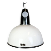 Industrial soviet white enamel pendant lamp, 1960s