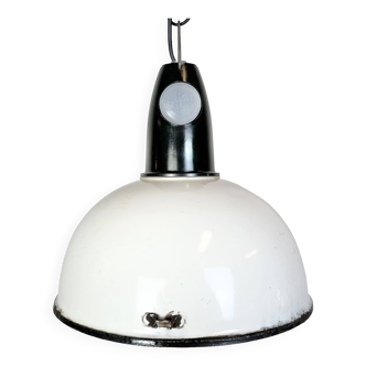 Lampe à suspension industrielle soviétique en émail blanc, 1960s