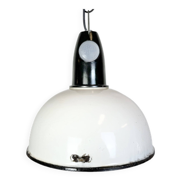 Industrial soviet white enamel pendant lamp, 1960s