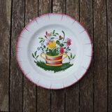 Ancienne Assiette Plate en Céramique - Décor Panier de Fleurs