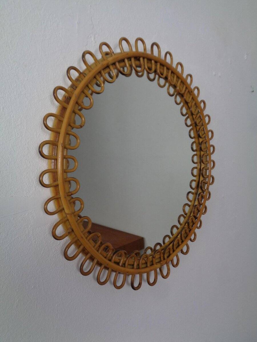 Small filigree Italian bamboo mirror, 1950s
