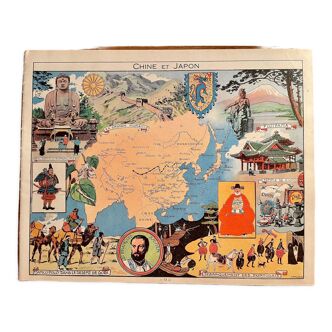 Affiche ancienne carte de la Chine et du Japon - JP Pinchon - 1940