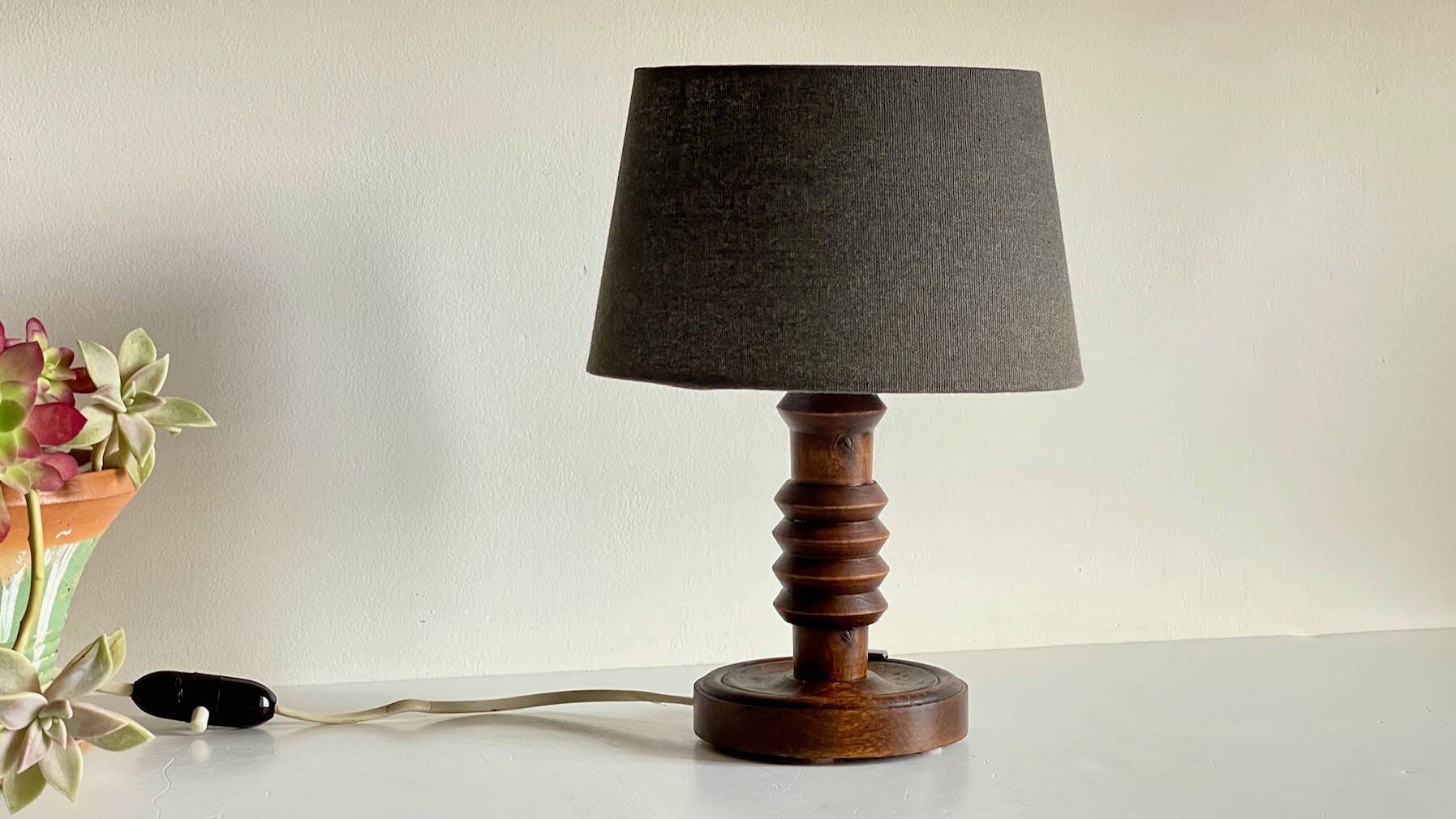 Vintage Charles Dudouyt Style Wooden Lamp