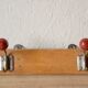 Vintage coat rack - double coat hook - red wooden balls