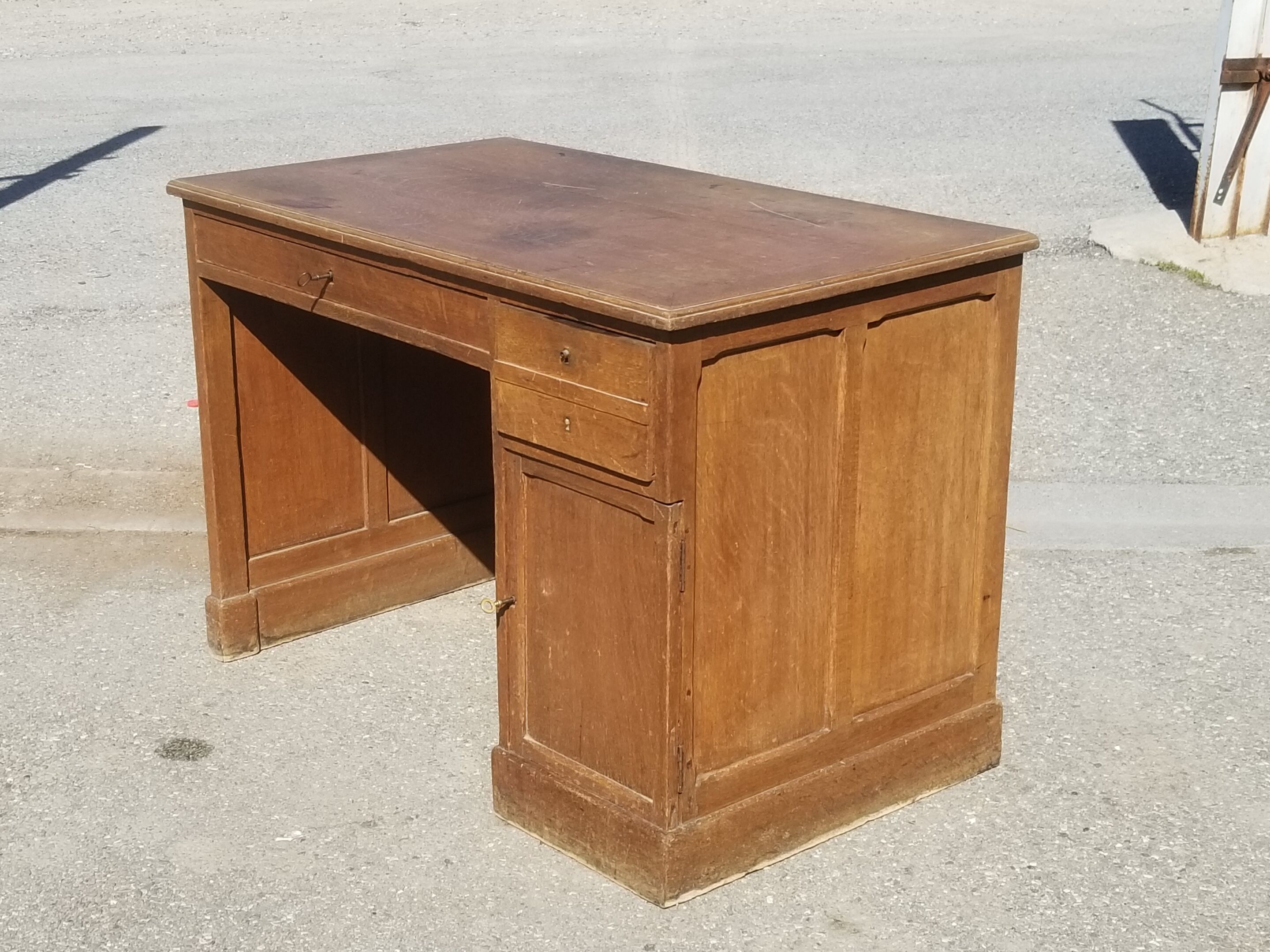 Old wooden administration office with sliding shelf