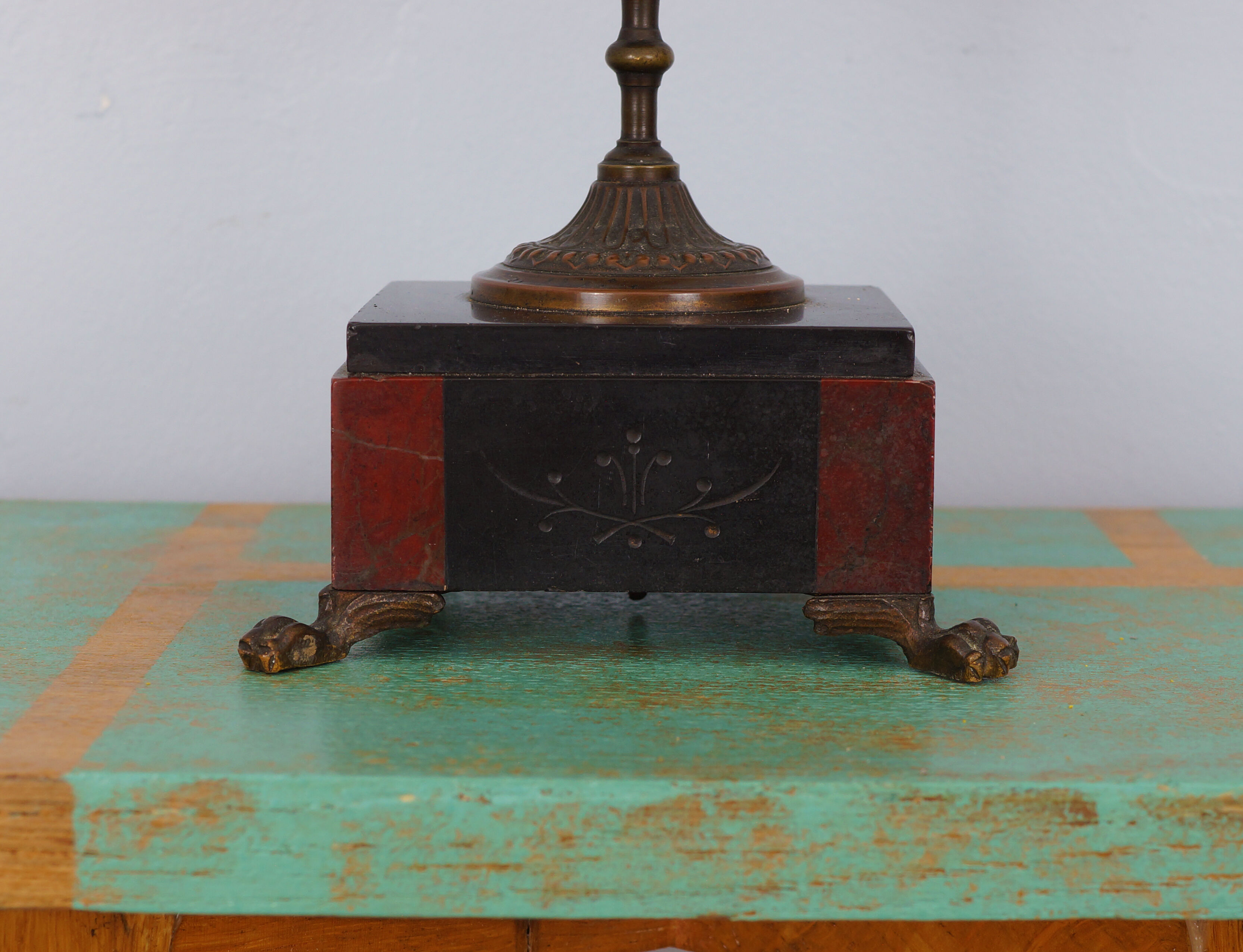 Old chandelier in bronze and marble, early 20th century