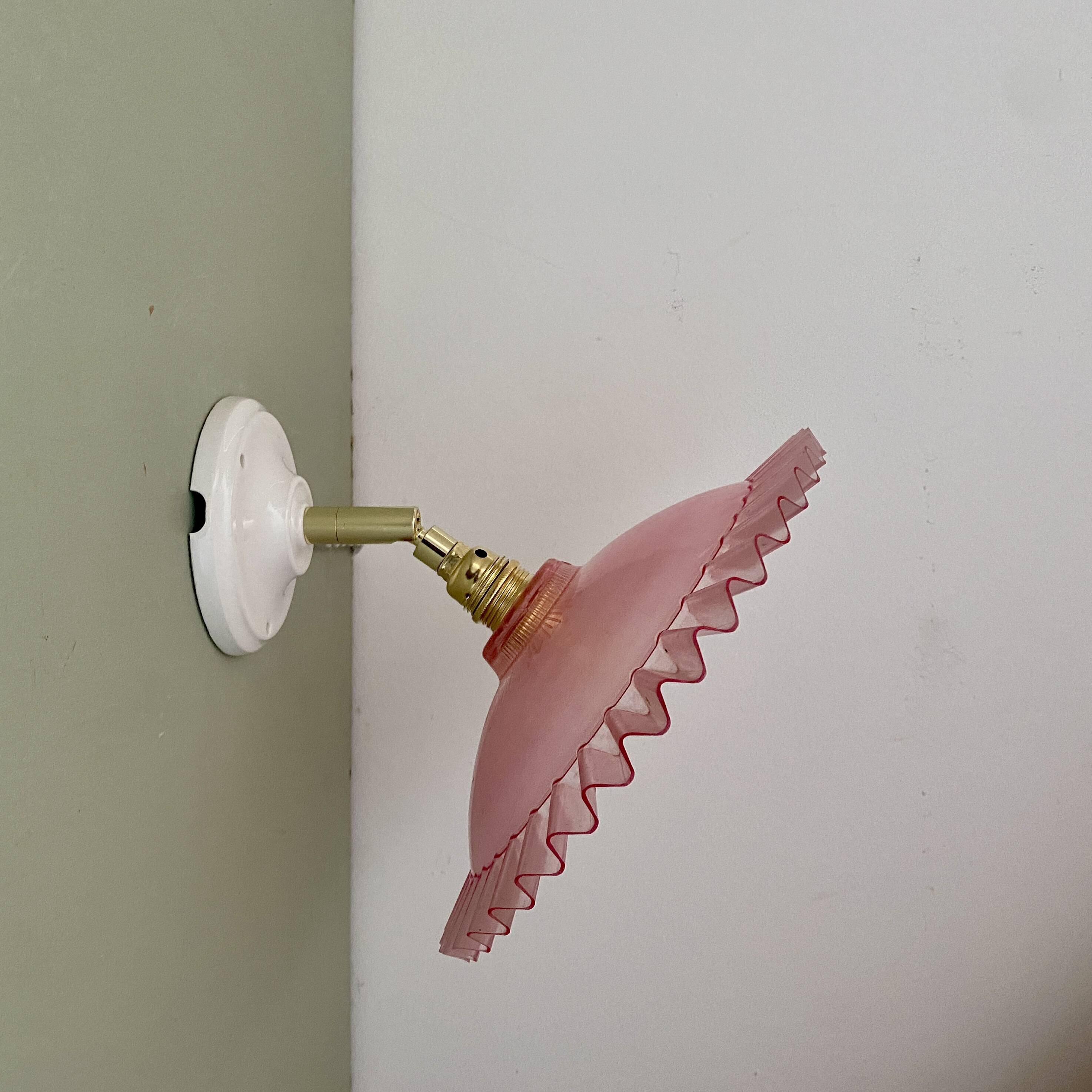Vintage pink plastic lampshade wall light