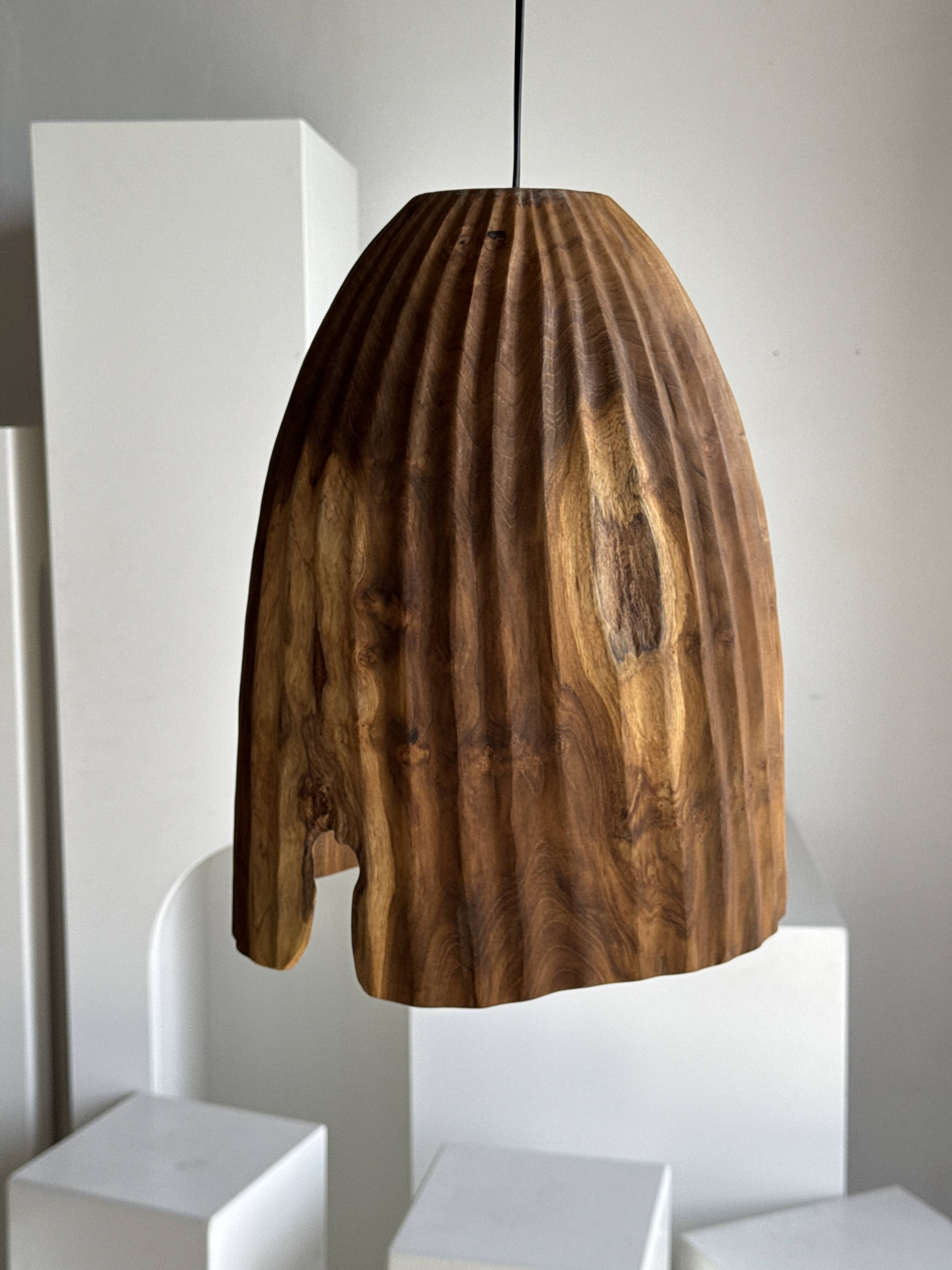 Large suspension or lampshade in organic natural teak, tubular H40 D30.