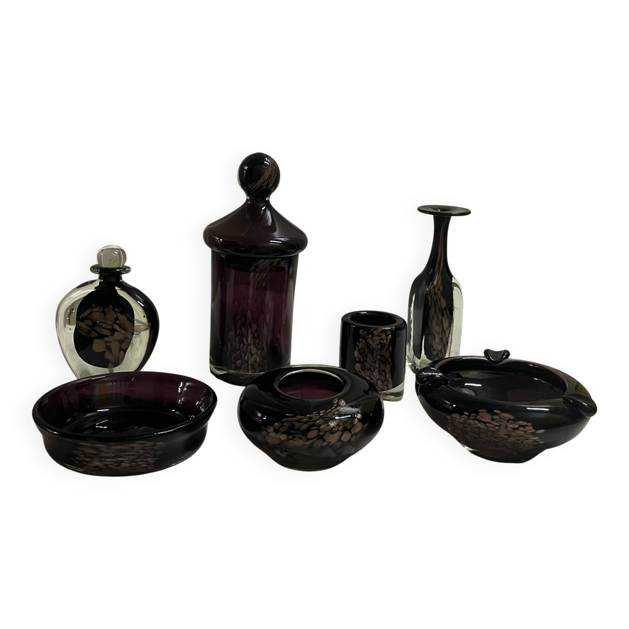 Lot de 7 pièces en verre soufflé signées Michèle Luzoro