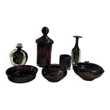 Lot de 7 pièces en verre soufflé signées Michèle Luzoro