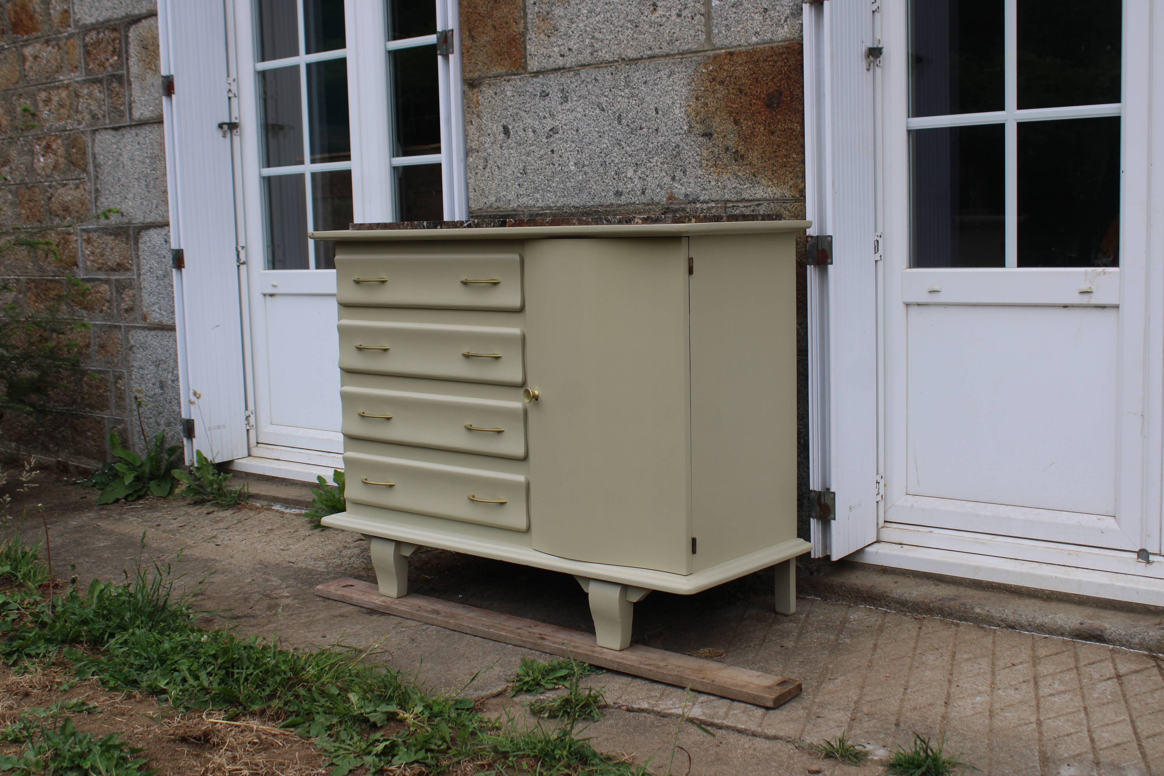 Asymmetrical Art Deco Chest of Drawers – Marble & Cream Green