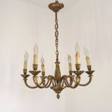French Art Nouveau Bronze 6 Light Chandelier with Scroll Arms and Leaf Details 5583
