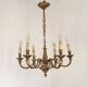 French Art Nouveau Bronze 6 Light Chandelier with Scroll Arms and Leaf Details 5583