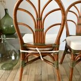 Set of 3 rattan / bamboo chairs with cushions years 1960-1970