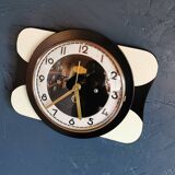 Vintage formica clock rectangular silent wall pendulum "Carrez black white"