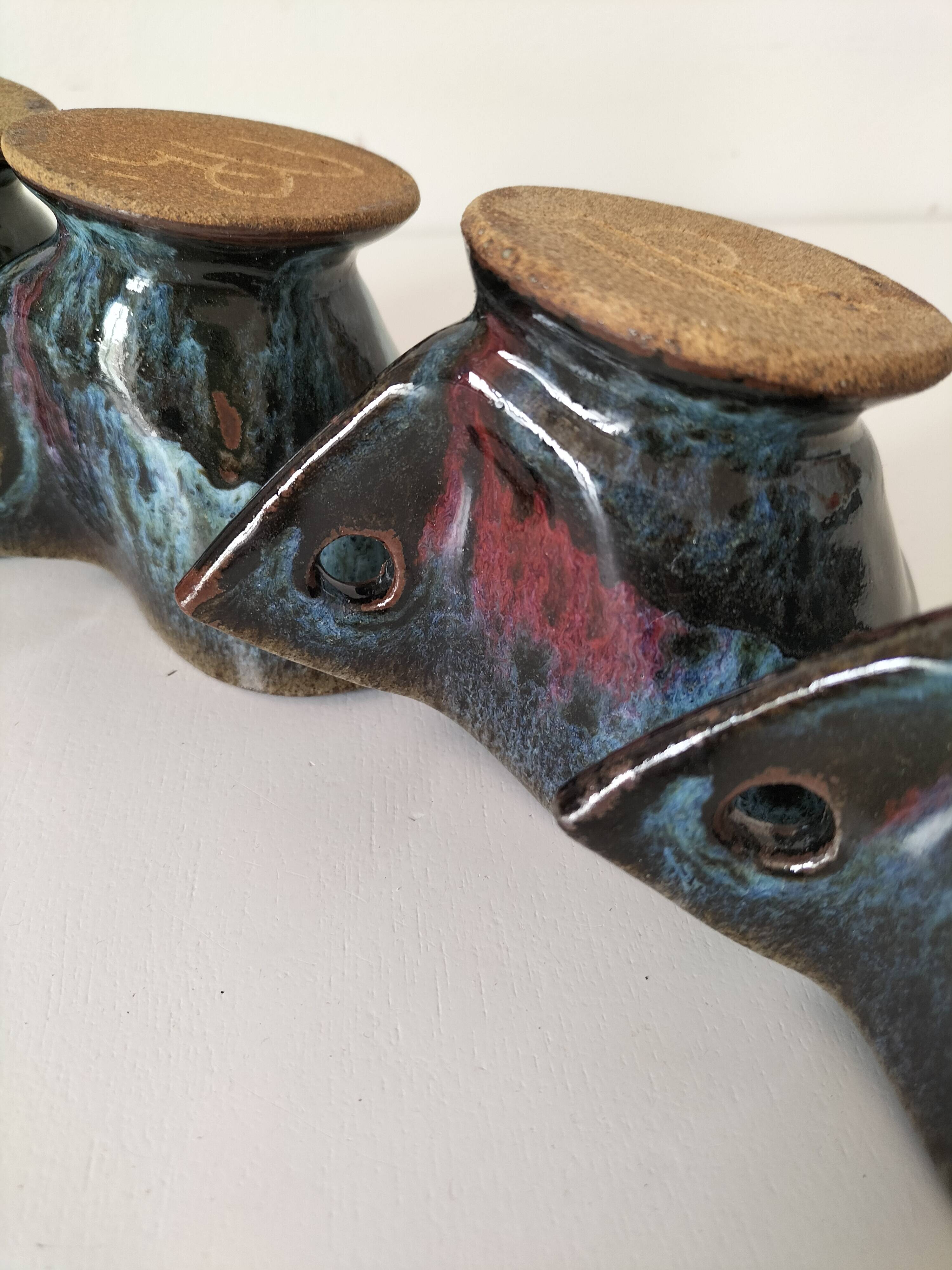 4 sculptural stoneware cups by Philippe Monroig