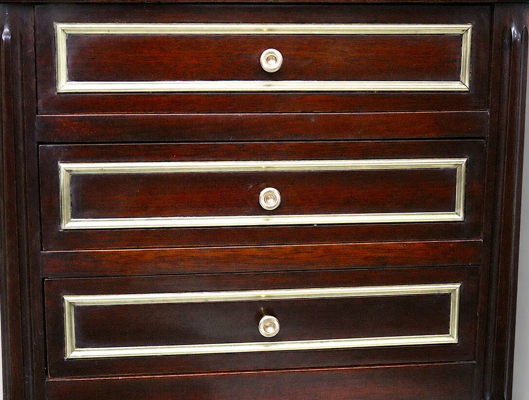 Pair of Mahogany Nightstands with White Carrara Marble in Louis XVI Style