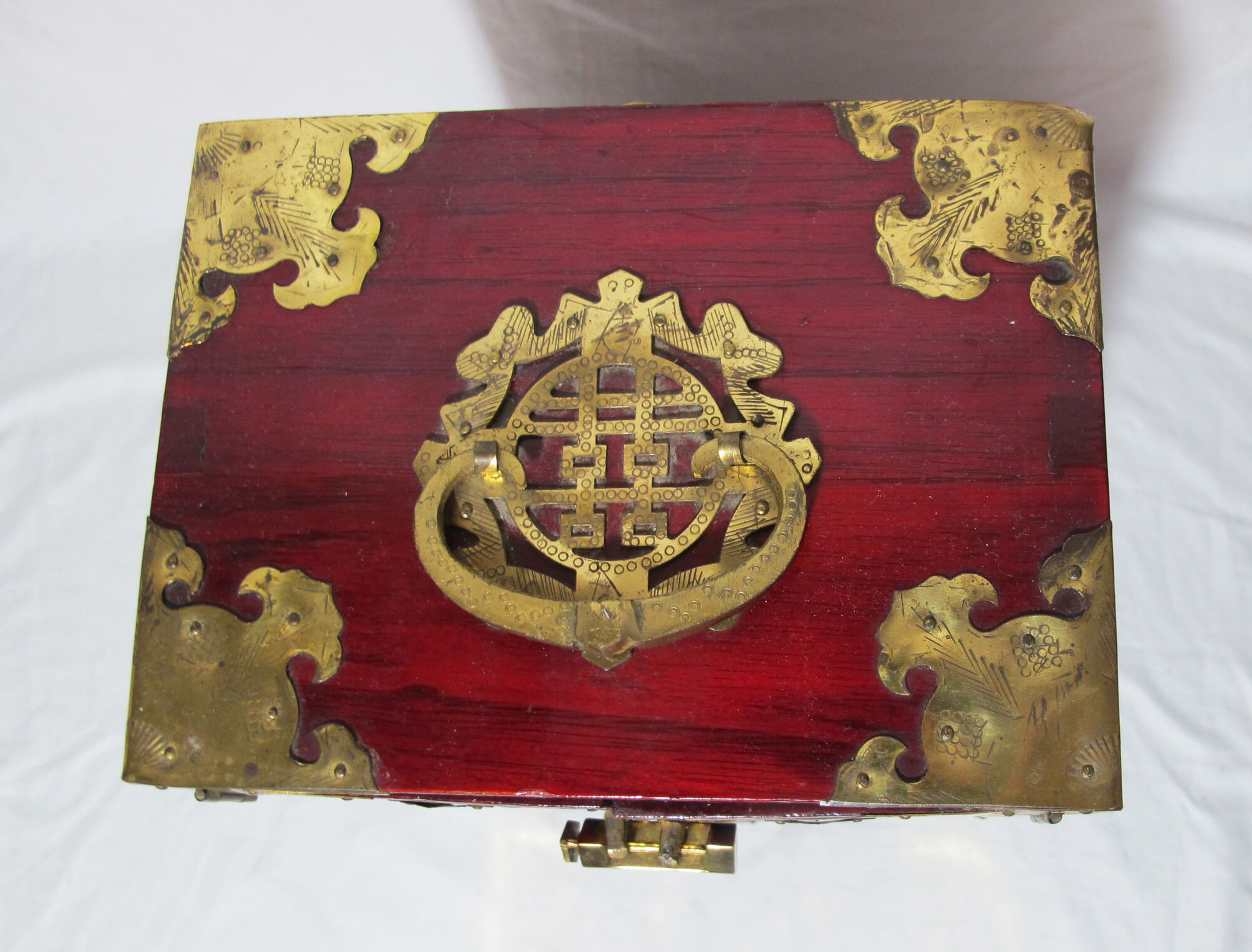 Wooden jewelry box adorned with Chinese jade plates