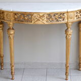 Louis XVI-style gilded wooden console, half-moon in shape