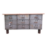 Établi d'atelier ancien, vintage, métal et bois