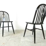 Set of 4 Ercol Ebonized Dining Chairs, 1950s