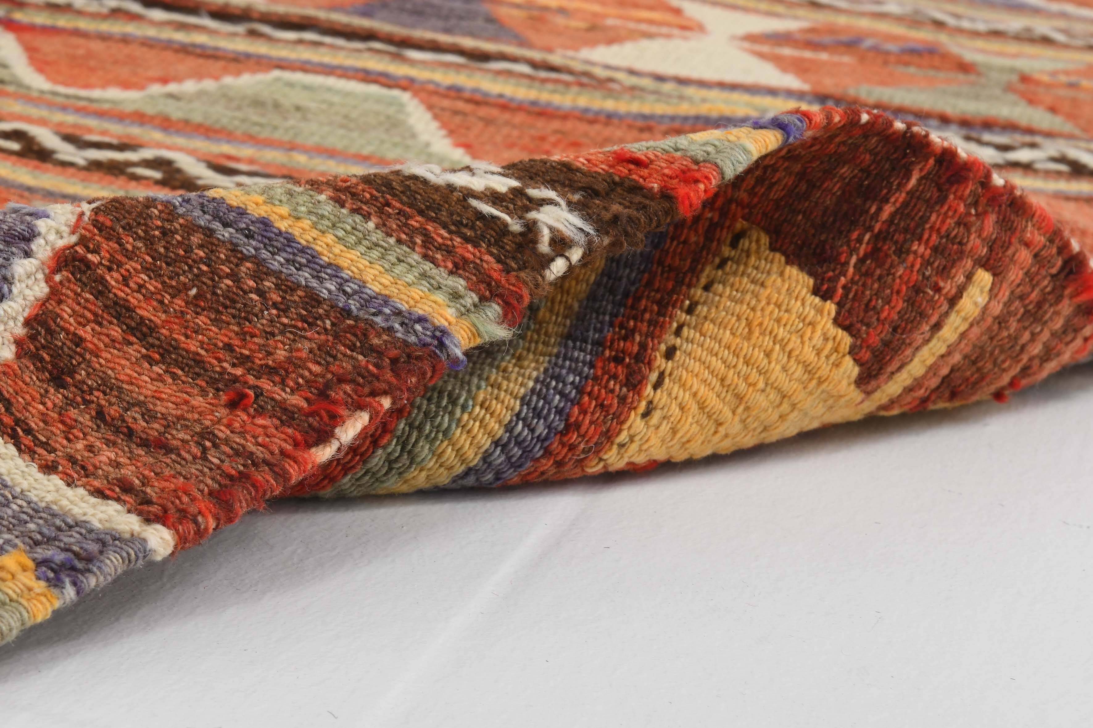 4x6 Green & Red Geometric Vintage Kilim Rug, 123x169Cm