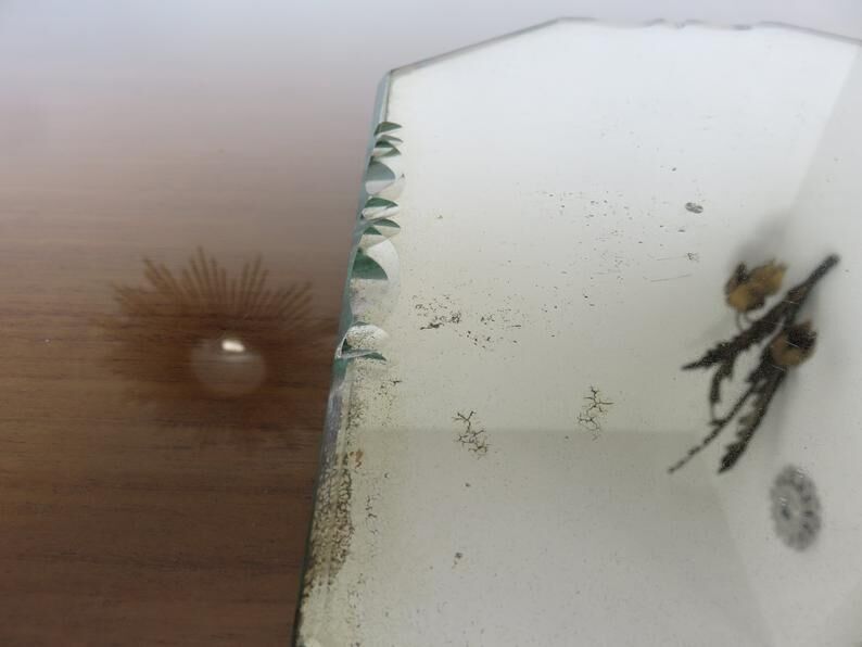 Beveled octagonal mirror, Saint Gobain, Art Deco 40s 50s