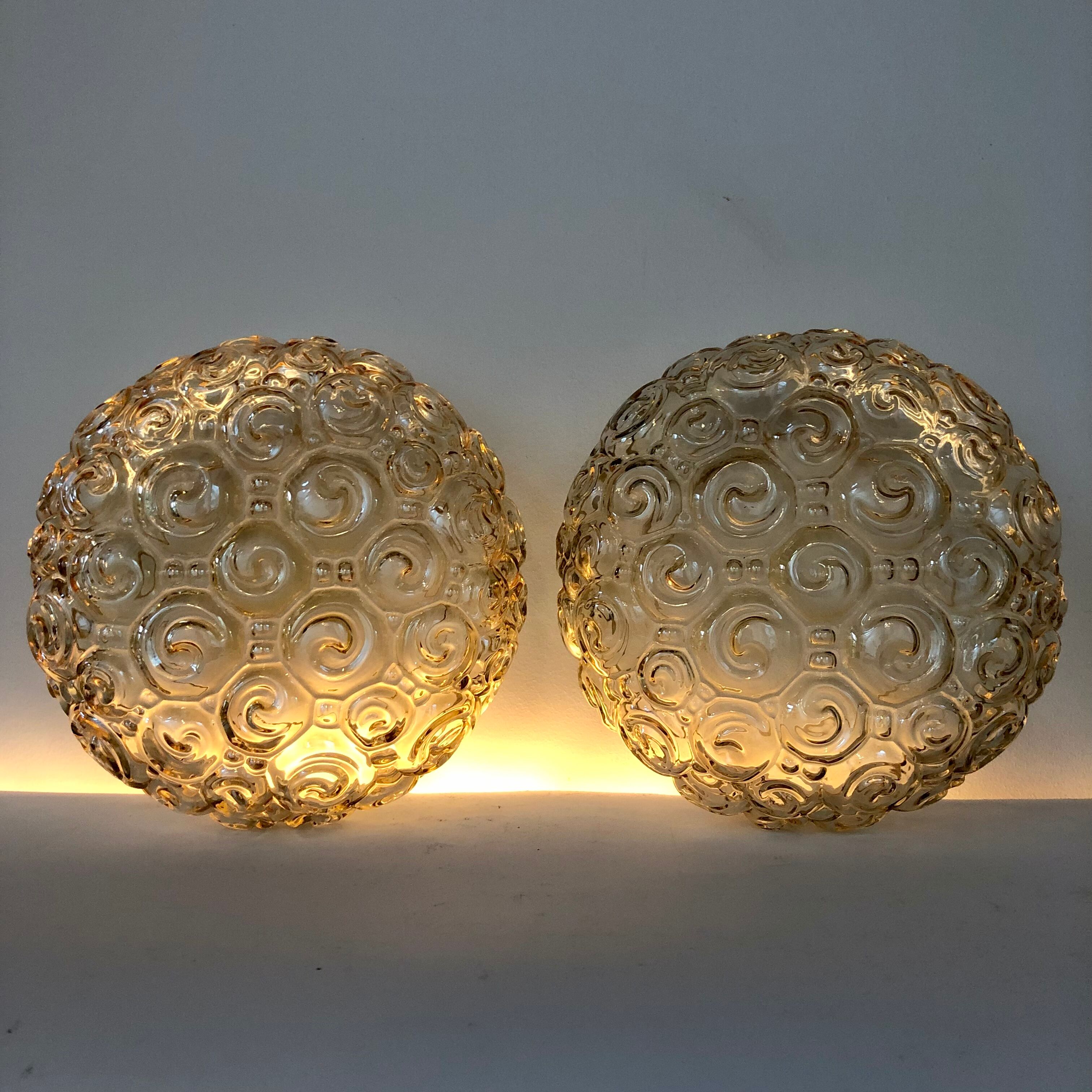 2 snail wall lamps amber glass by Helena Tynell 1960