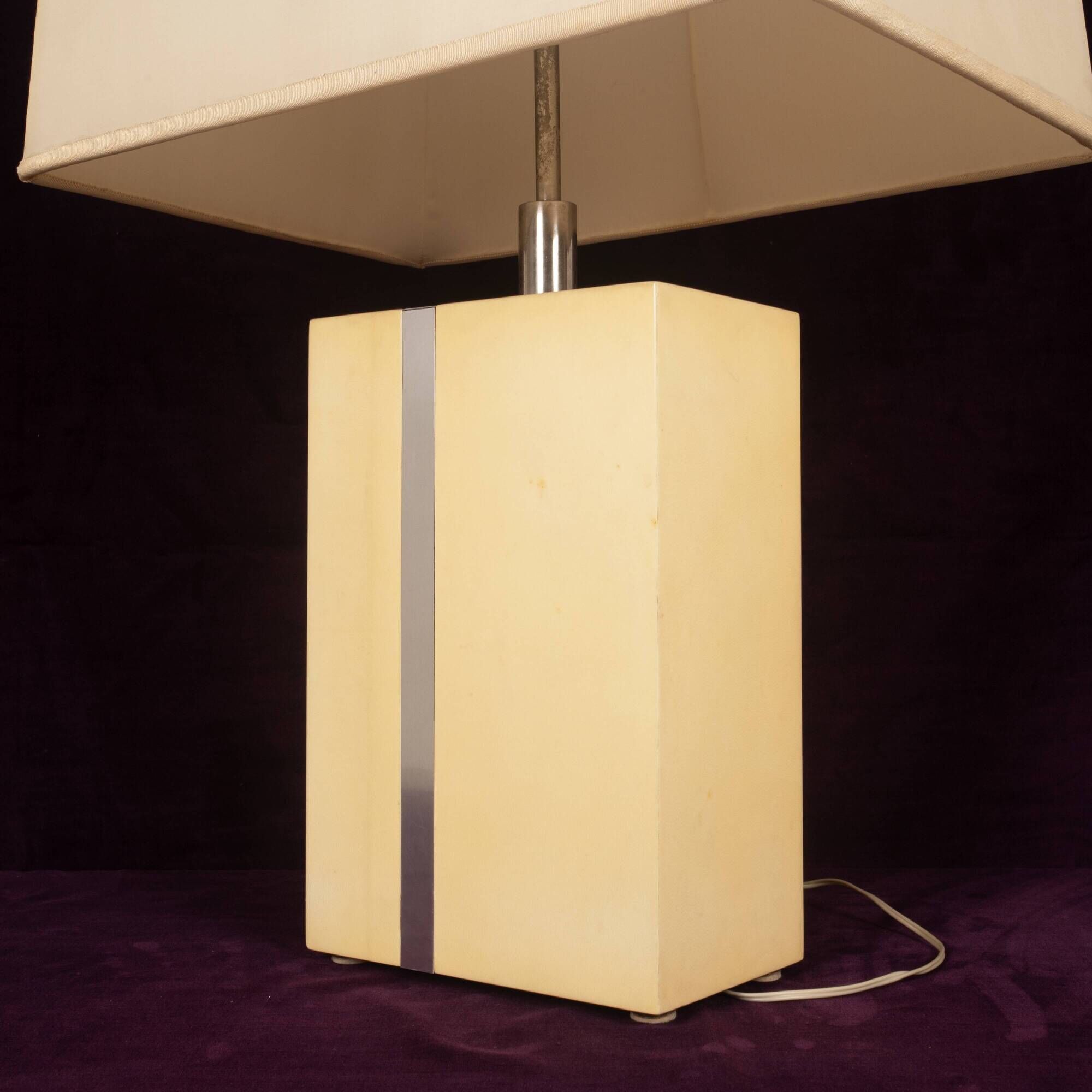 Tommaso Barbi Italian Rationalist Parchment and Metal Geometric Table Lamp