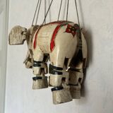 Éléphant bois ancien marionnette