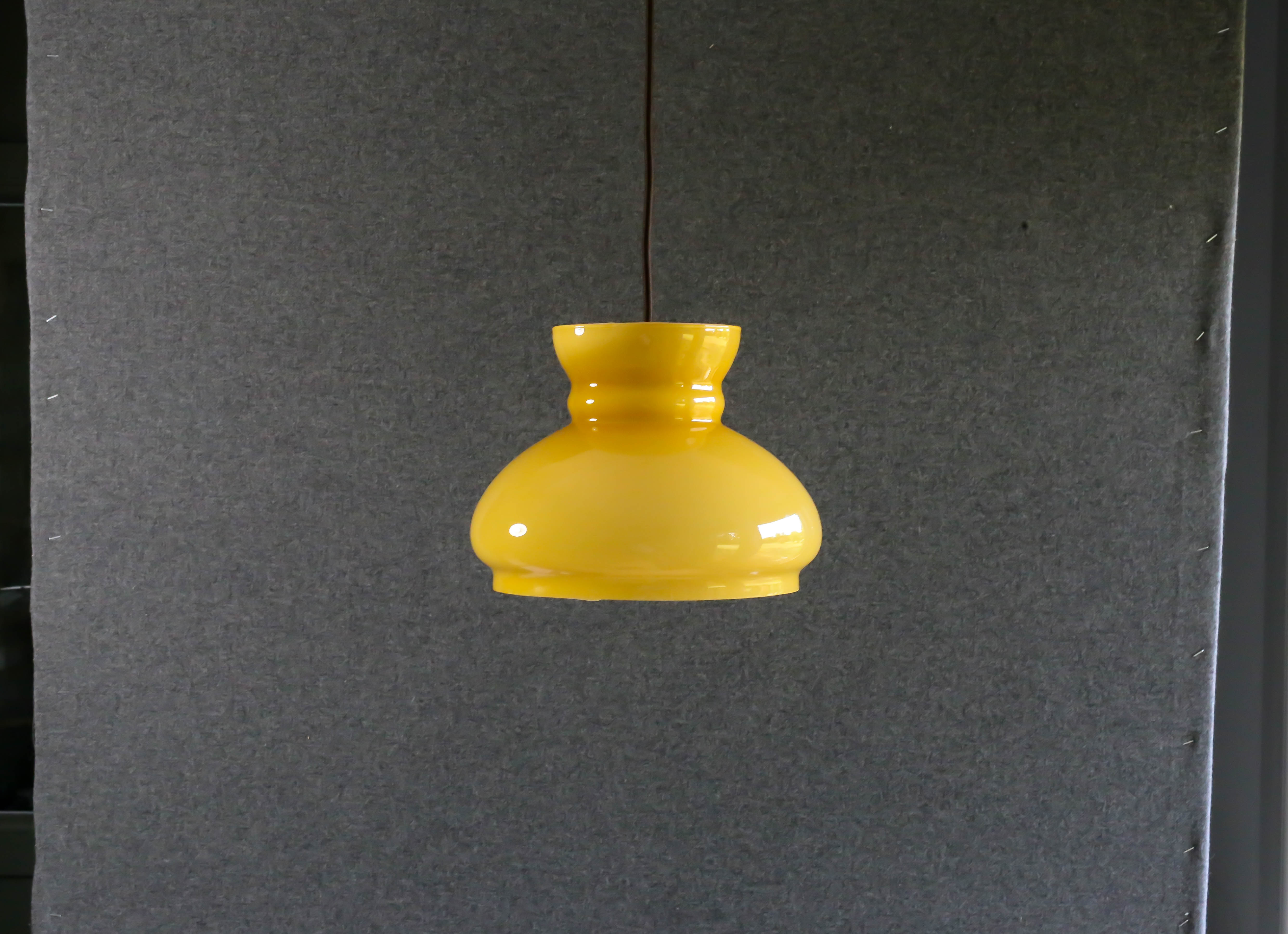 Old yellow glass suspension, mounted with new cable and new socket - circa 1950