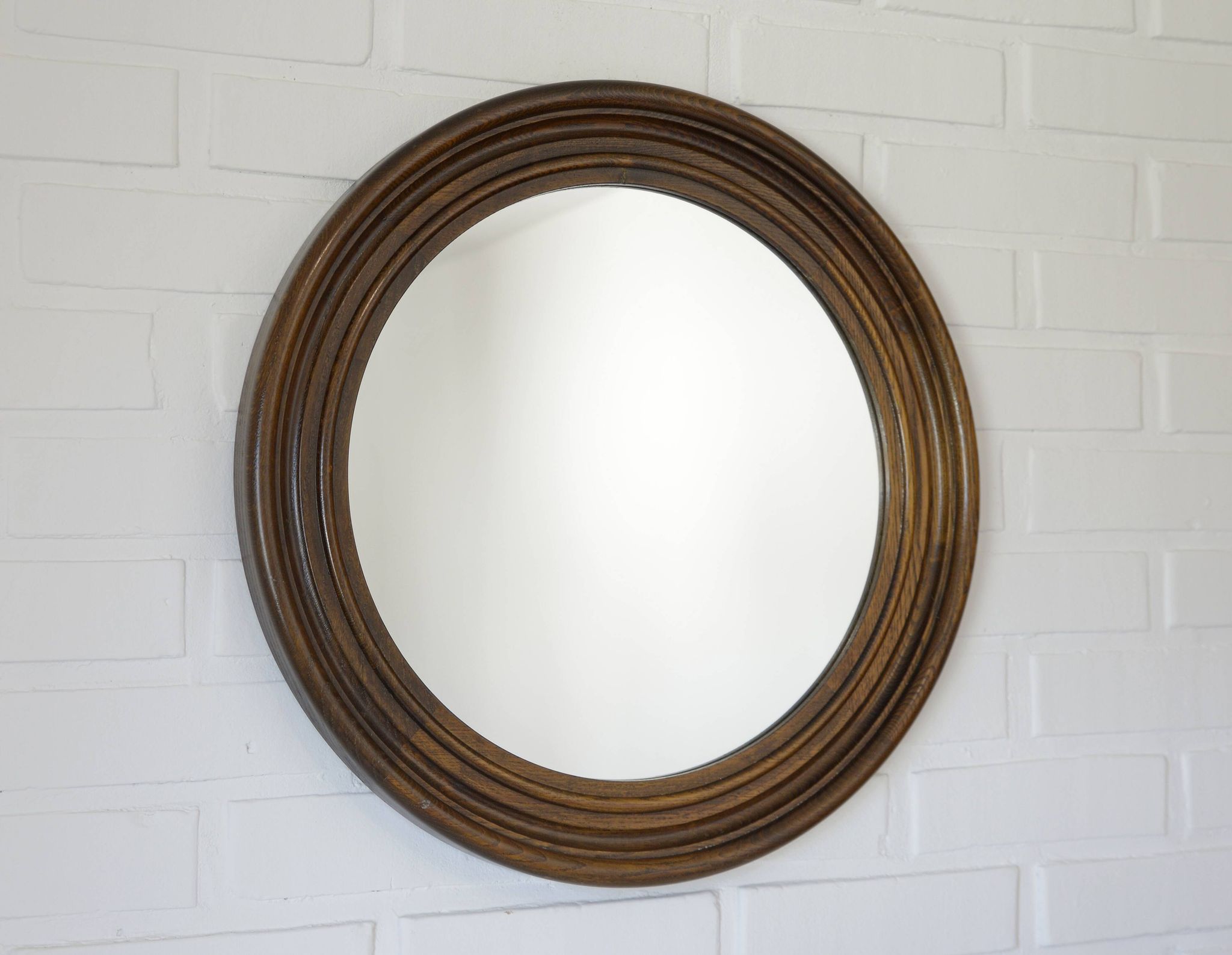 Large Vintage Wall Mirror Turned Oak Wood Round Vanity Mirror Rustic