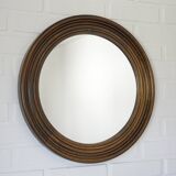 Grand miroir mural vintage en bois de chêne tourné, miroir de courtoisie rond rustique