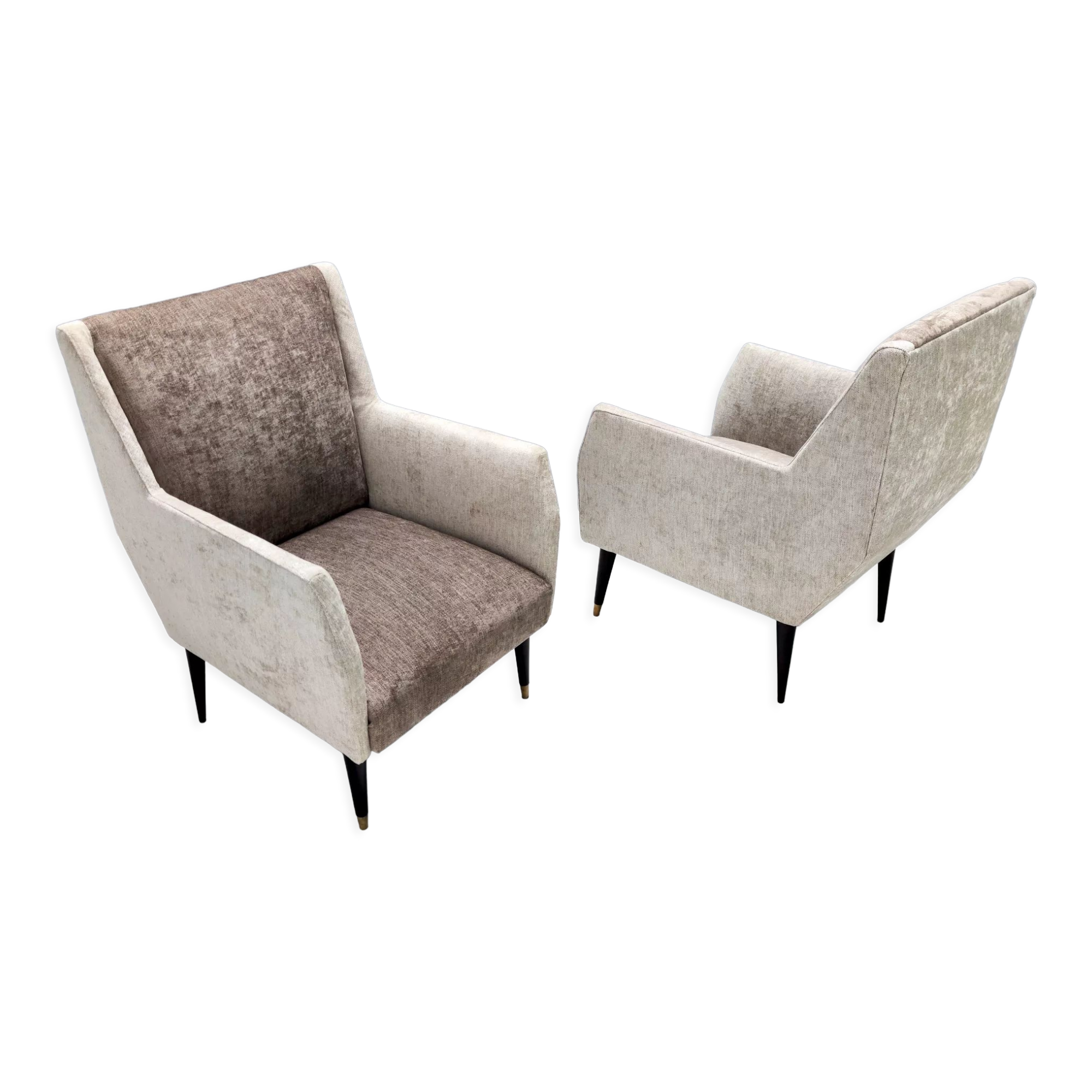 Pair of pearl grey and taupe velvet armchairs, italy