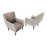 Pair of pearl grey and taupe velvet armchairs, italy