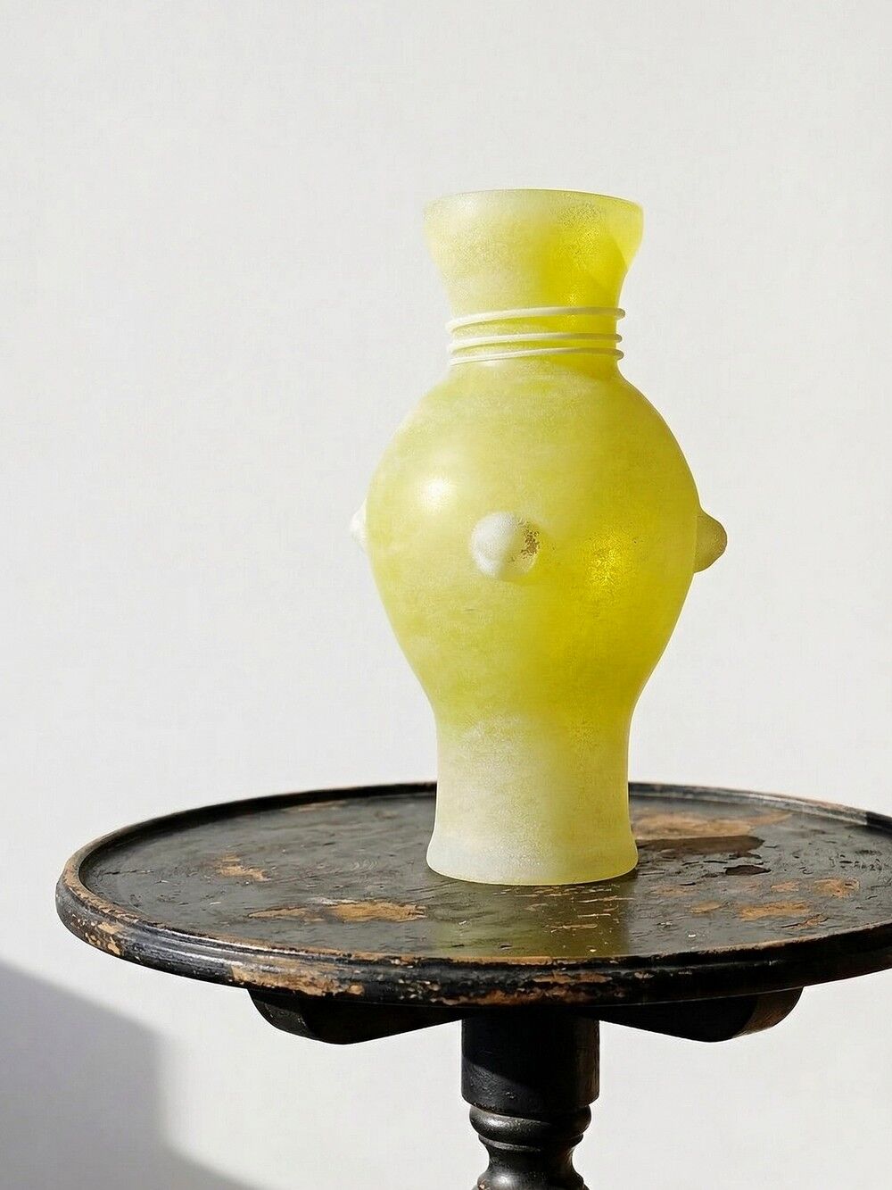 Murano baluster vase, yellow, frosted glass in Seguso style, vintage 1960.