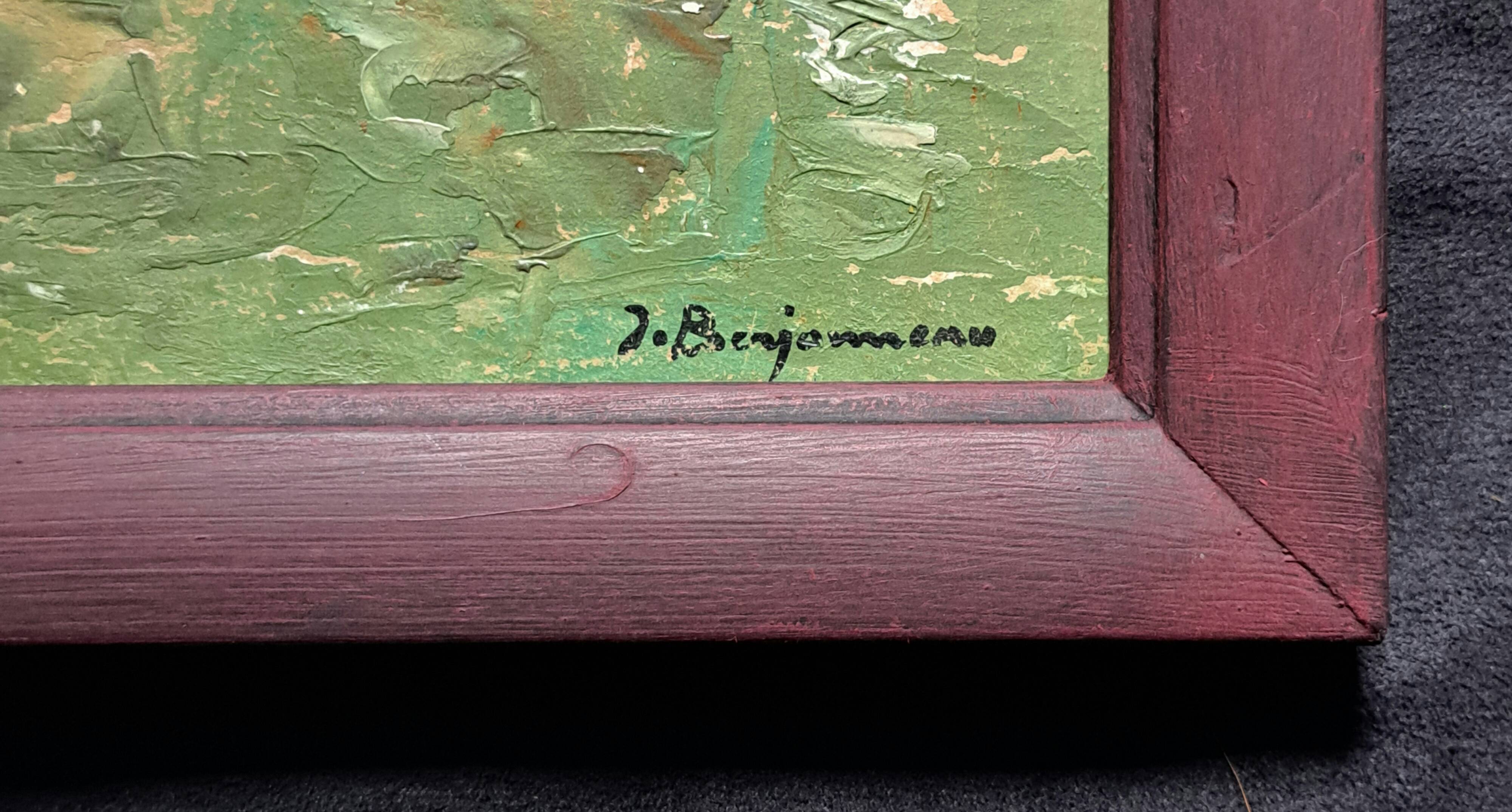 Pair of post-impressionist paintings signed BERJONNEAU, oil on cardboard.