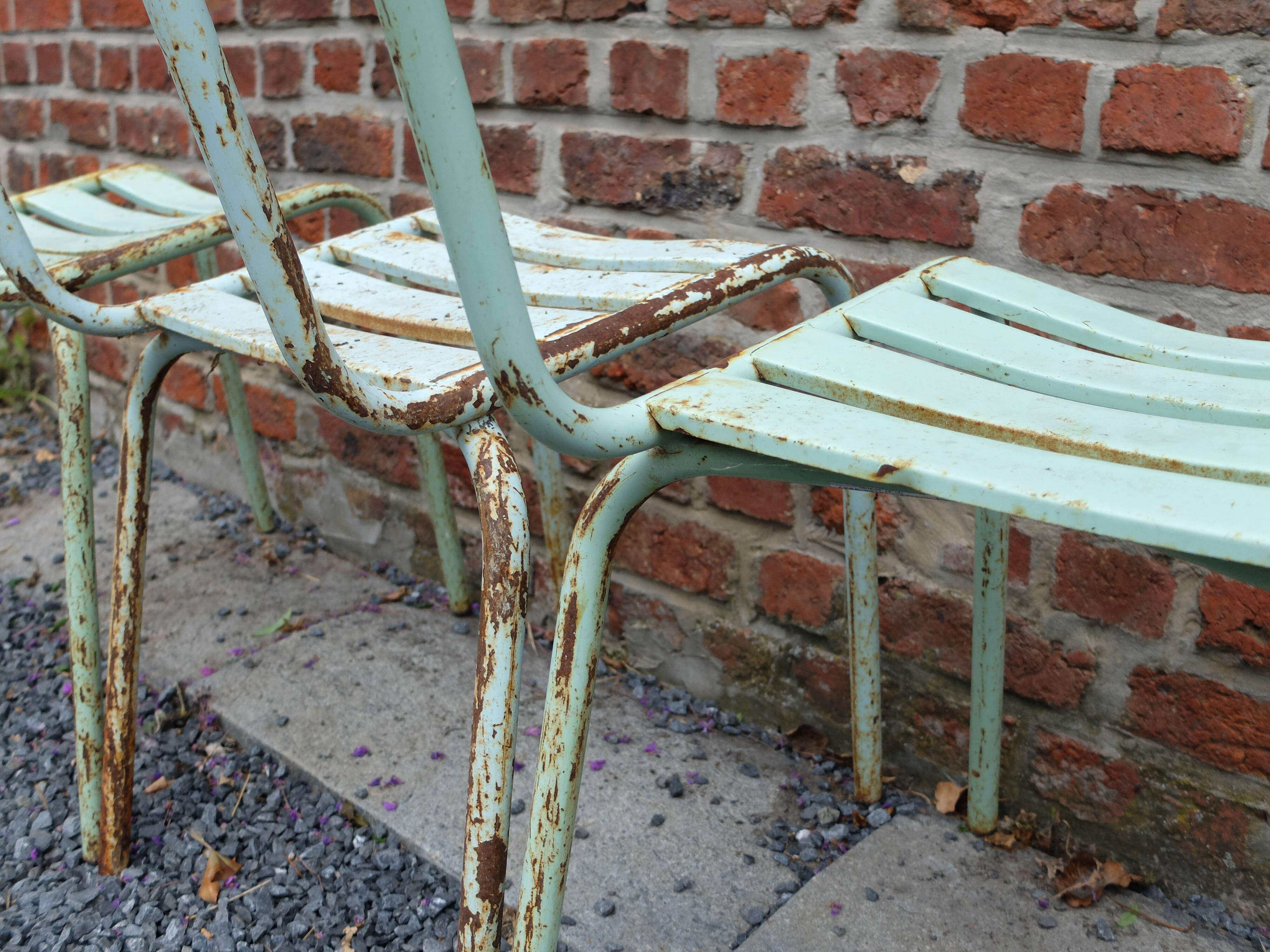 4 metal stackable garden chairs or bistro, Vintage, 1950s-1960s