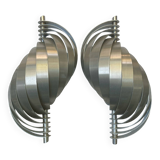 Pair of Mathieu brushed aluminum wall lights 70'S