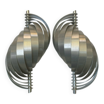 Paire d’appliques Henri Mathieu en aluminium brossé, 1970