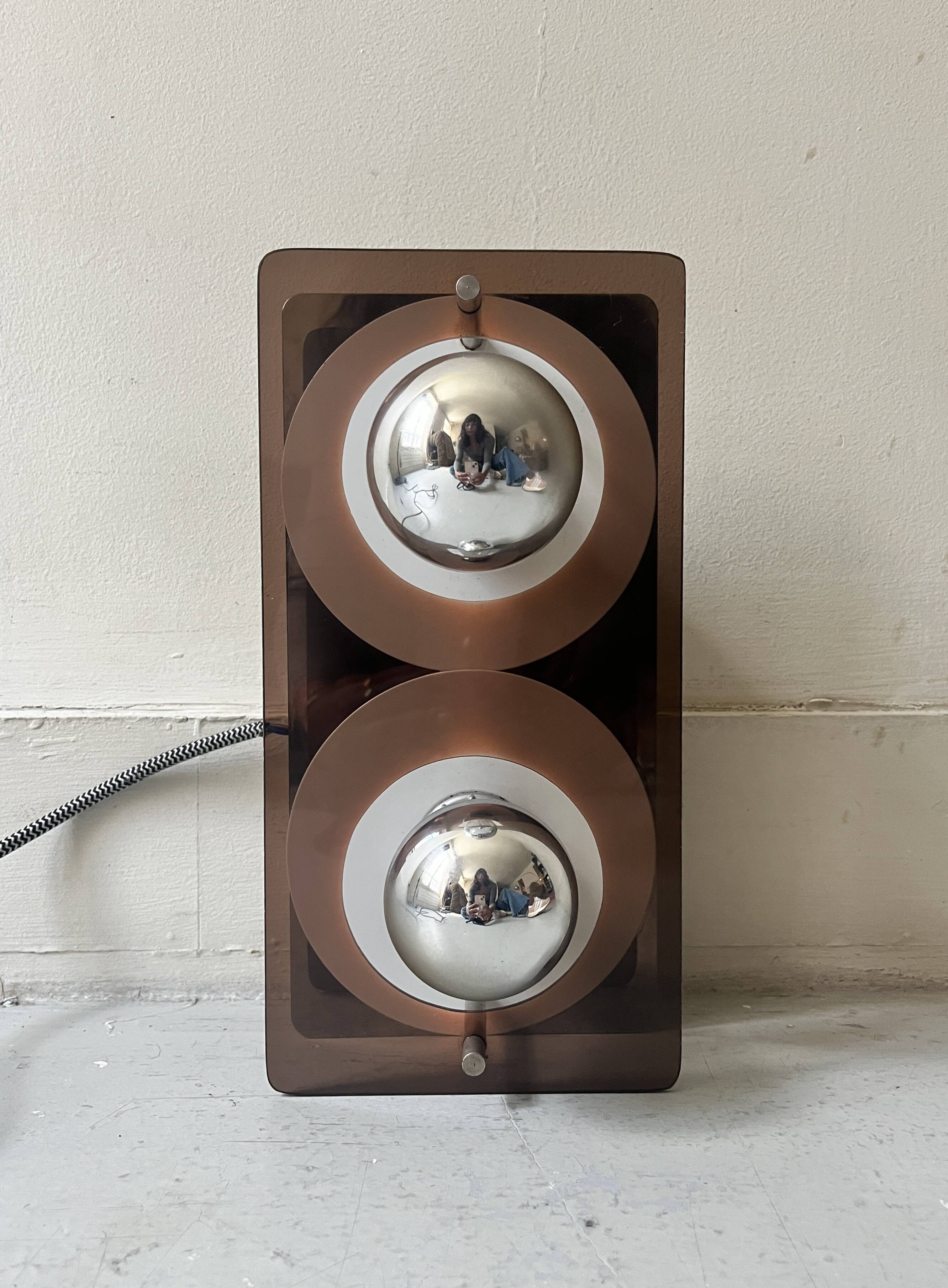 Disco wall light in smoked plexiglass by Jacqueline Trocmé for Oxar, design 1970