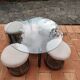 Vintage 1970s rope & rattan coffee table and 4 stools