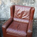 Pair of armchairs with very soft leather ears 80s